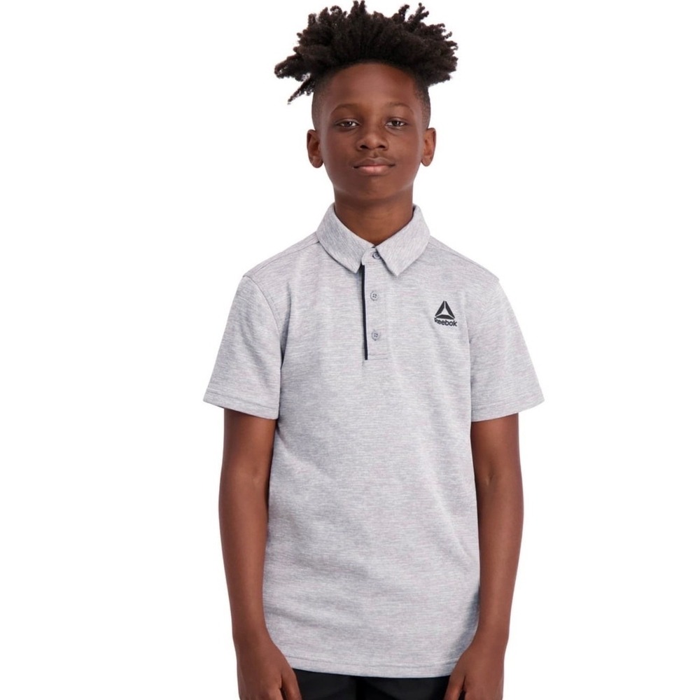 Reebok Boys Size XL (14/16) Gray Short Sleeve Performance Polo Shirt Logo NWT
